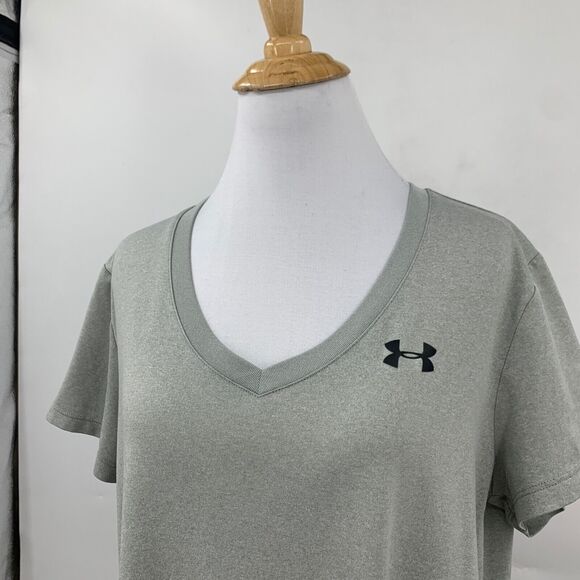Under Armour T Shirt Womens L Large Gray Tech V Neck Tee Athletic Short Sleeve - Picture 3 of 11